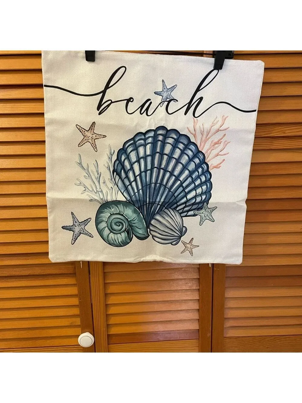 Set of Two Seashell Accent Pillow Covers Blue & Cream Nautical Accents NWOT